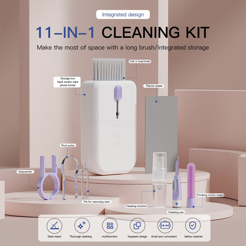 Portable 11-in-1 Electronics Cleaning Kit – Keyboard, Phone, Earphone & Screen Cleaning Tools with Storage Box